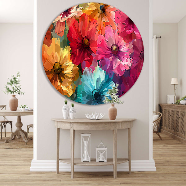 Levendige Digitale Kunst van Kleurrijke Abstracte Bloemen forex muurcirkel