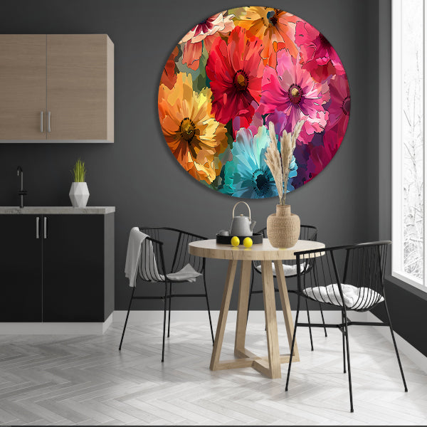 Levendige Digitale Kunst van Kleurrijke Abstracte Bloemen forex muurcirkel