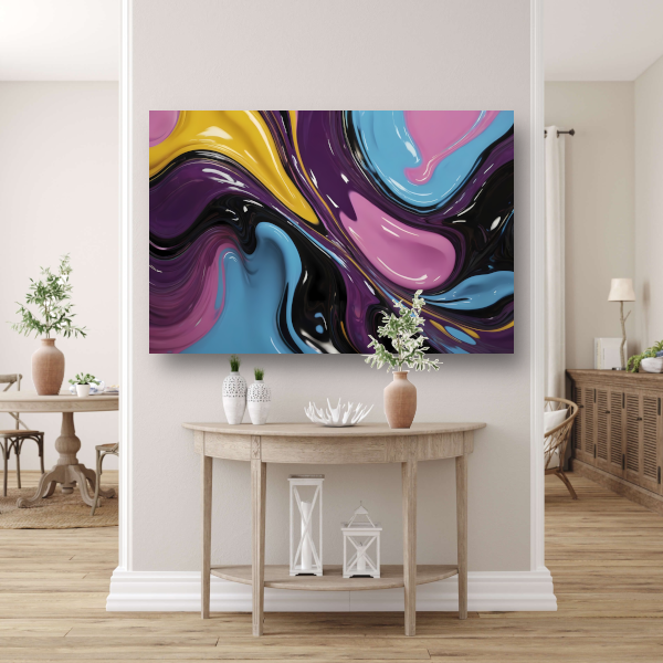 Abstract Spel van Vloeibare Kleuren canvas met baklijst