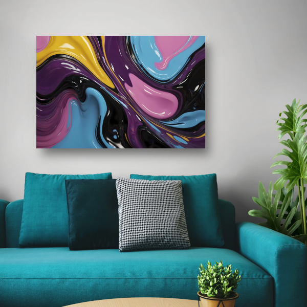 Abstract Spel van Vloeibare Kleuren canvas met baklijst