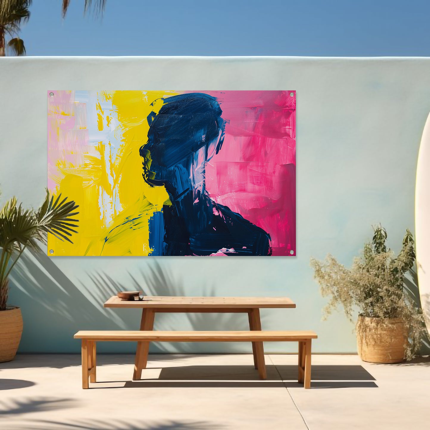 Abstracte silhouet met levendige kleuren tuinposter