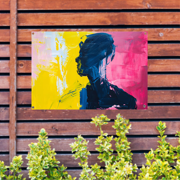 Abstracte silhouet met levendige kleuren tuinposter