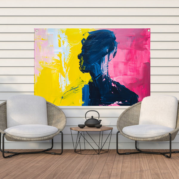 Abstracte silhouet met levendige kleuren tuinposter