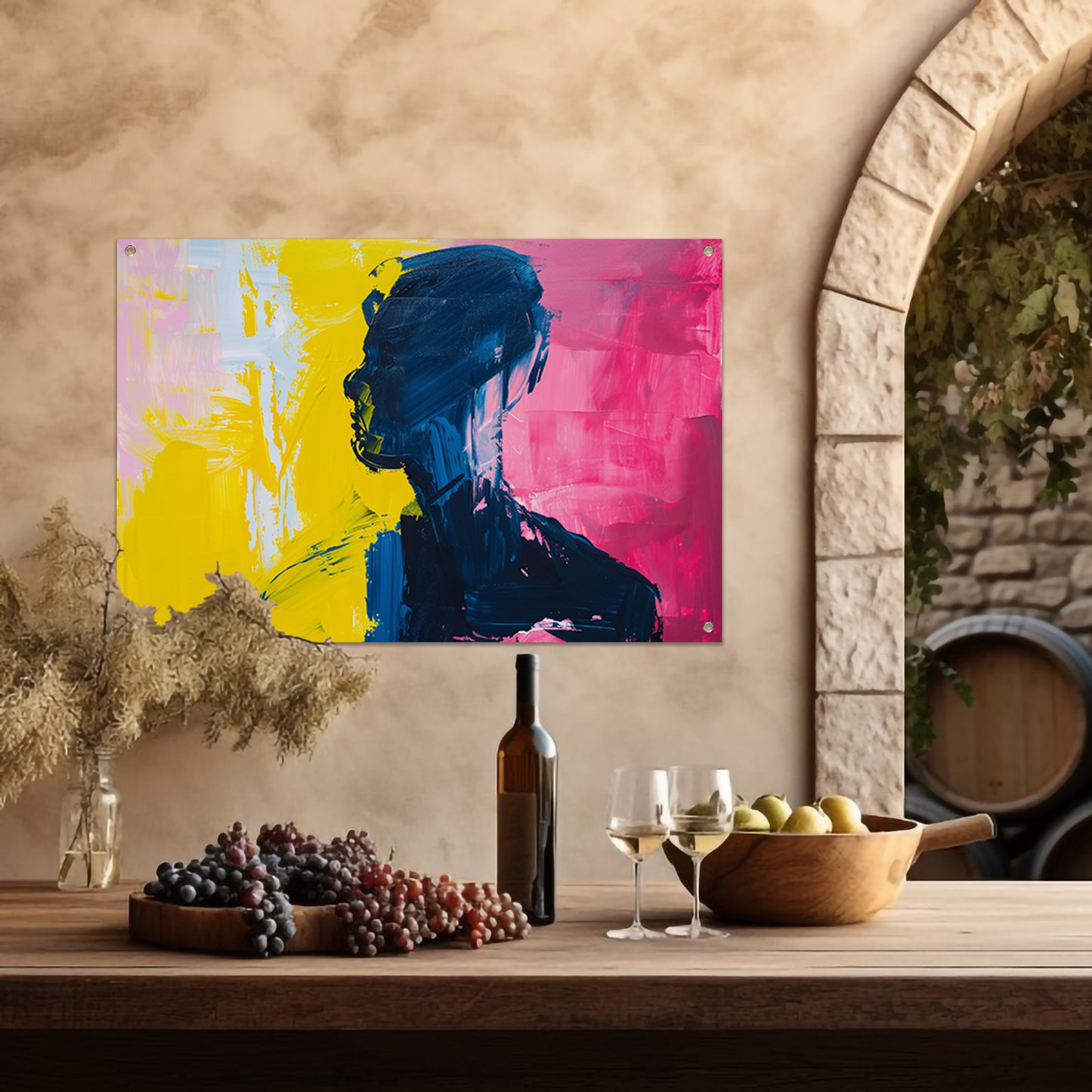 Abstracte silhouet met levendige kleuren tuinposter