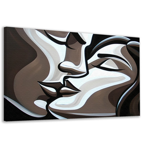 Modern abstract kunstwerk van kussende gezichten canvas