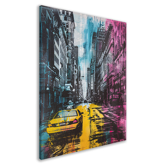 Kleurrijk stadsbeeld met gele taxi canvas