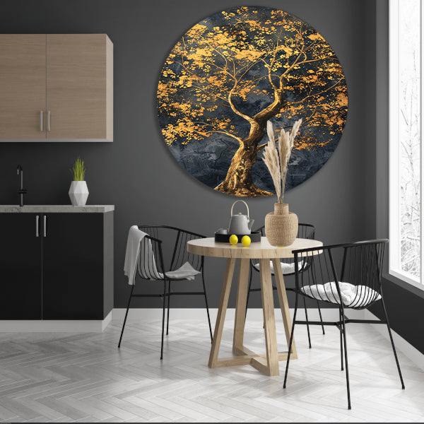 Grote boom met gouden bladeren kunst aluminium muurcirkel