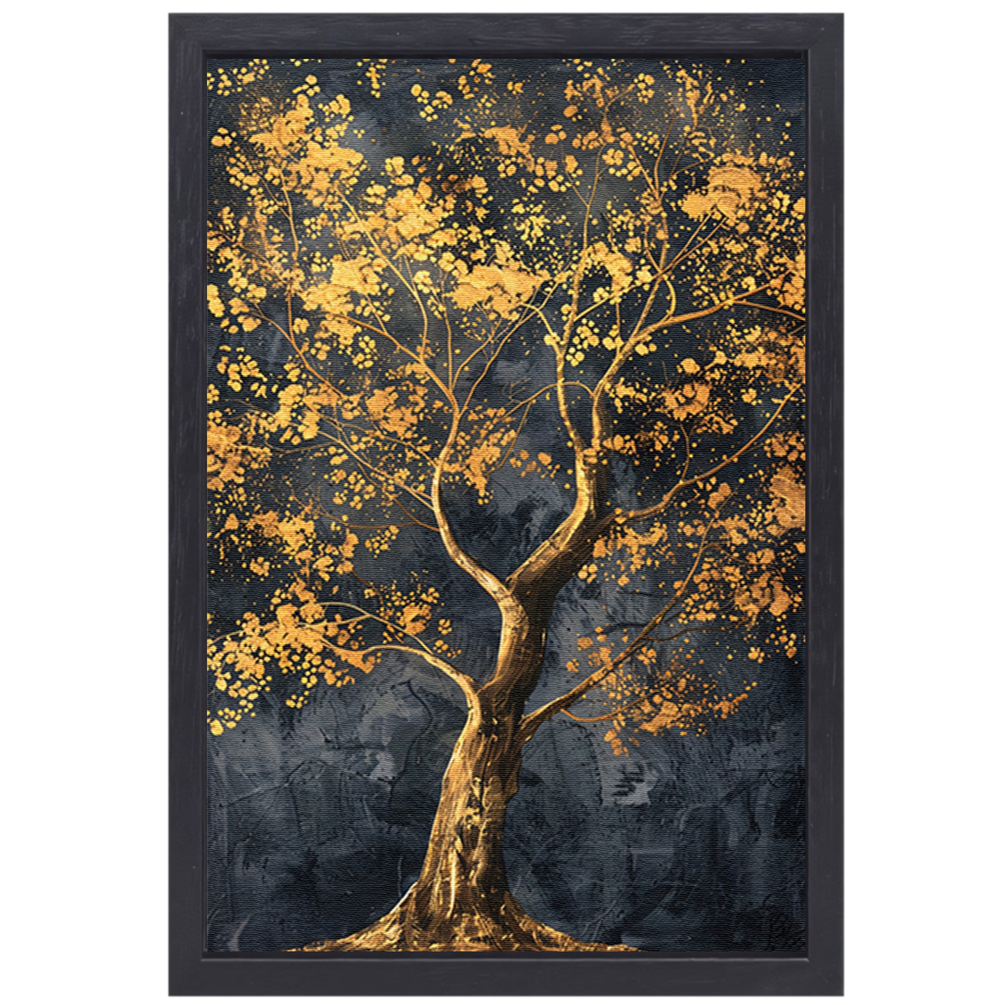 Grote boom met gouden bladeren kunst canvas met baklijst