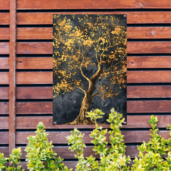 Grote boom met gouden bladeren kunst tuinposter