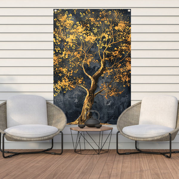 Grote boom met gouden bladeren kunst tuinposter