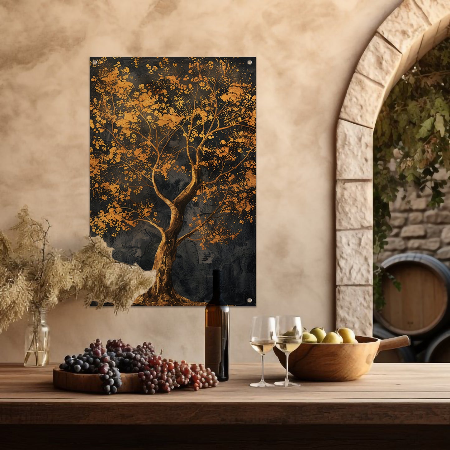 Grote boom met gouden bladeren kunst tuinposter