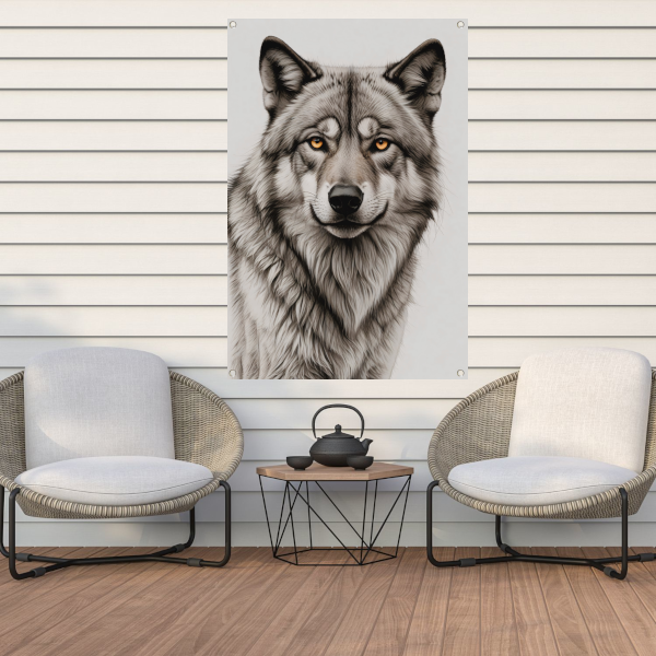 Intense Blik van een Grijze Wolf tuinposter