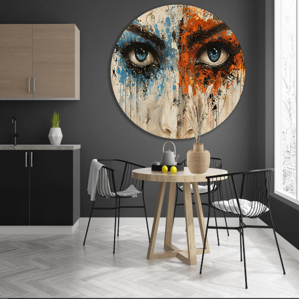 Twee Ogen omgeven door Kleur en Emotie aluminium muurcirkel