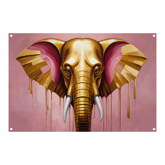 Gouden olifant tegen roze achtergrond tuinposter