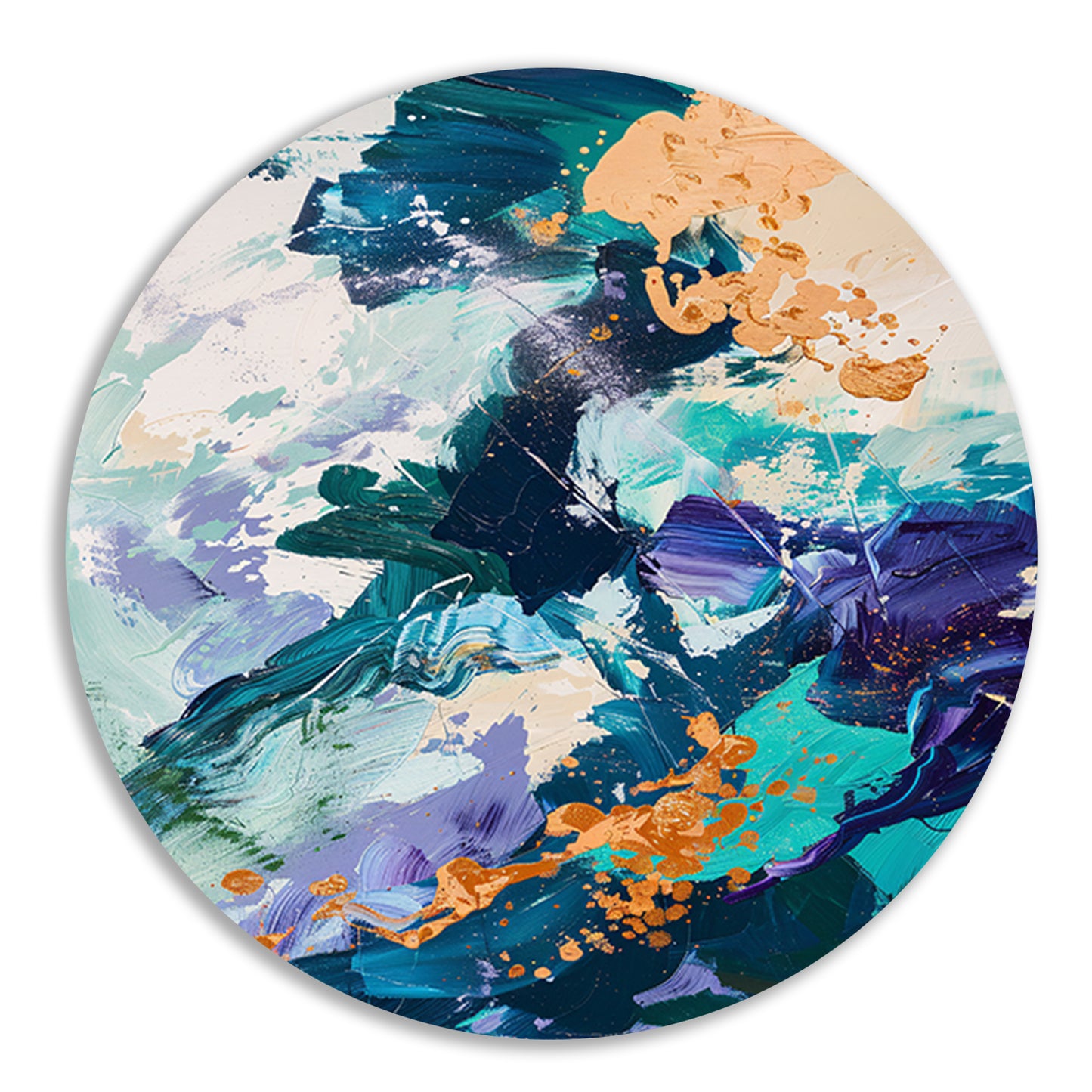 Abstract met Blauwe en Gouden Verf aluminium muurcirkel