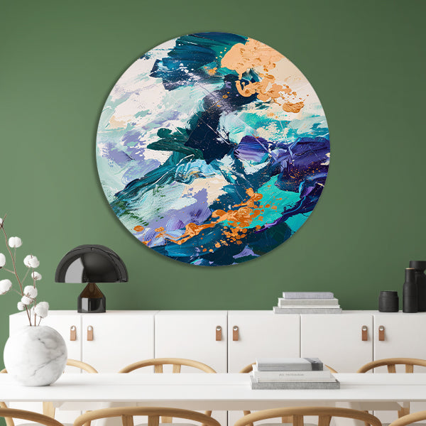 Abstract met Blauwe en Gouden Verf aluminium muurcirkel