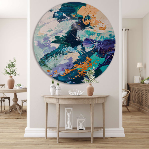 Abstract met Blauwe en Gouden Verf aluminium muurcirkel