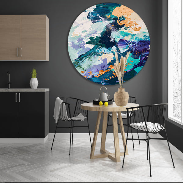 Abstract met Blauwe en Gouden Verf aluminium muurcirkel