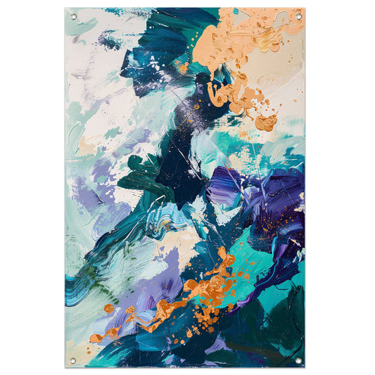 Abstract  met Blauwe en Gouden Verf tuinposter