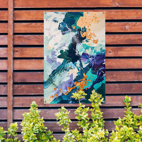 Abstract met Blauwe en Gouden Verf tuinposter