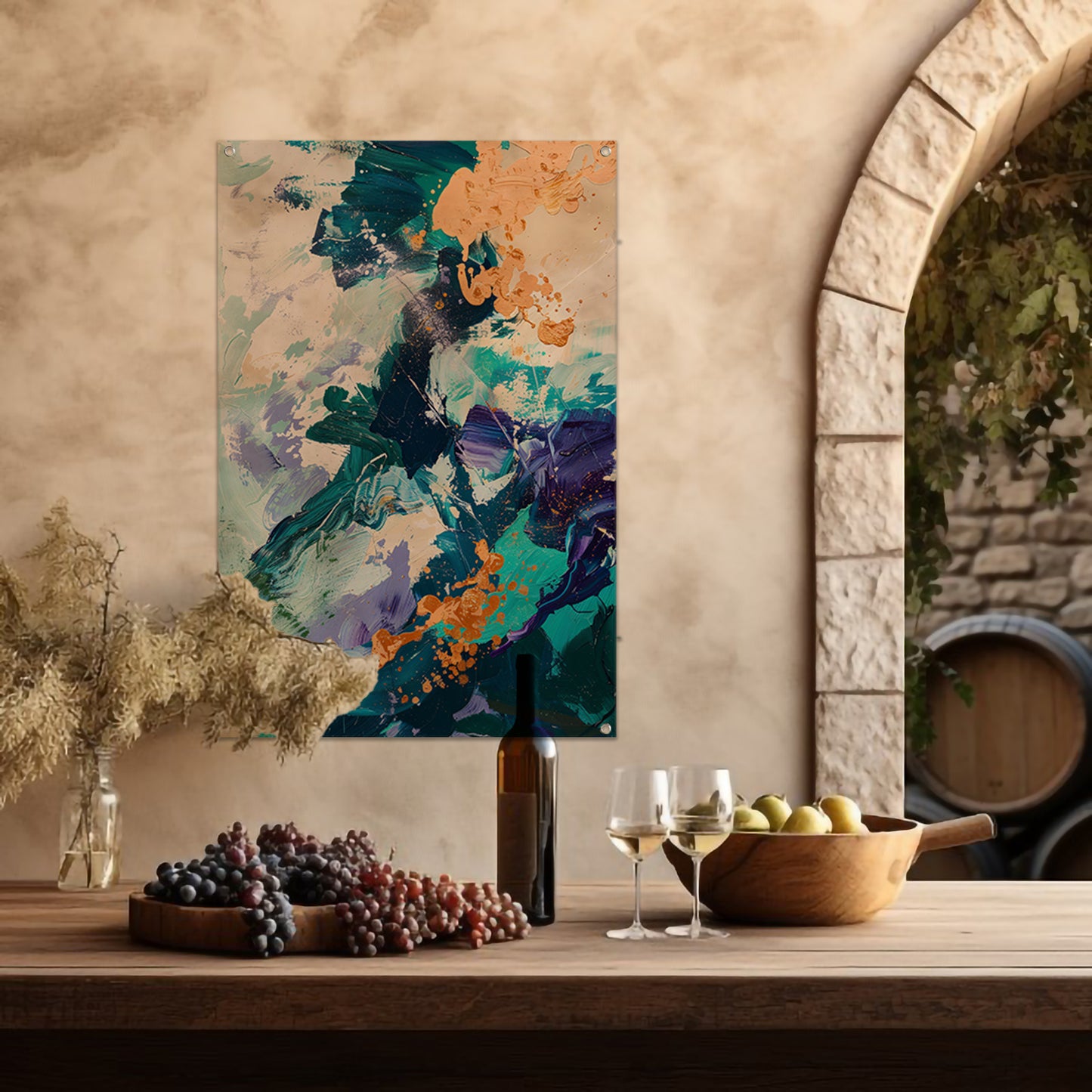 Abstract met Blauwe en Gouden Verf tuinposter