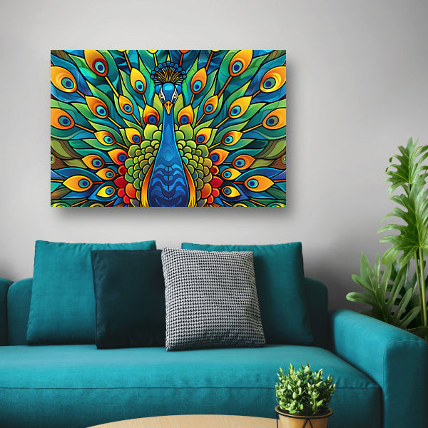 Kleurrijke pauw in glas-in-loodstijl poster