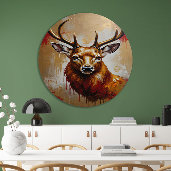 Majestueus hert in gouden gloed aluminium muurcirkel