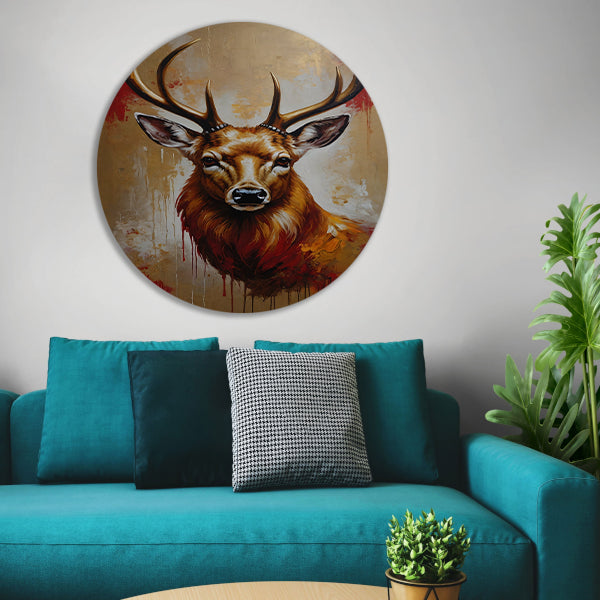 Majestueus hert in gouden gloed aluminium muurcirkel