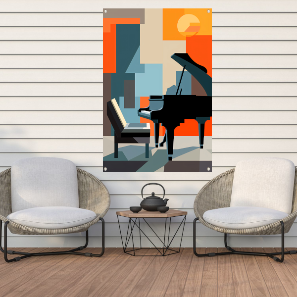 Abstracte Piano en Stoel Harmonie tuinposter
