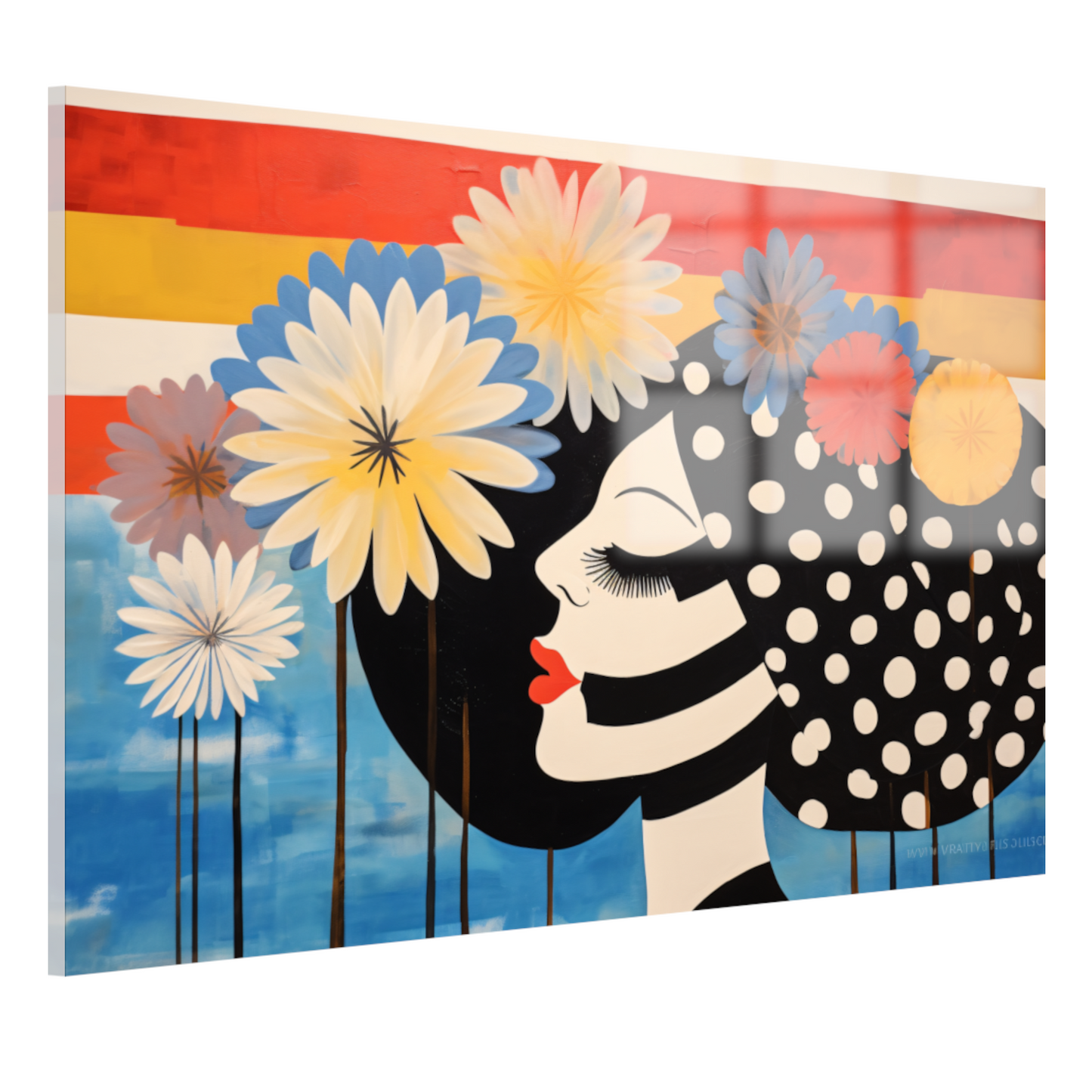 Vrouw Met Stippenjurk en Bloemen acrylglas