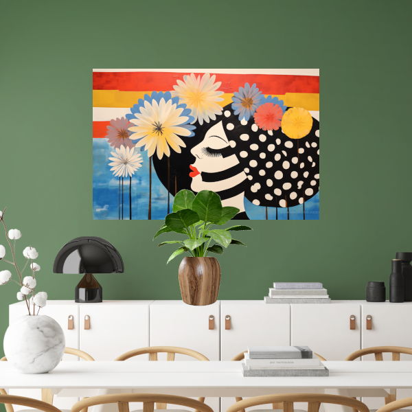Vrouw Met Stippenjurk en Bloemen acrylglas