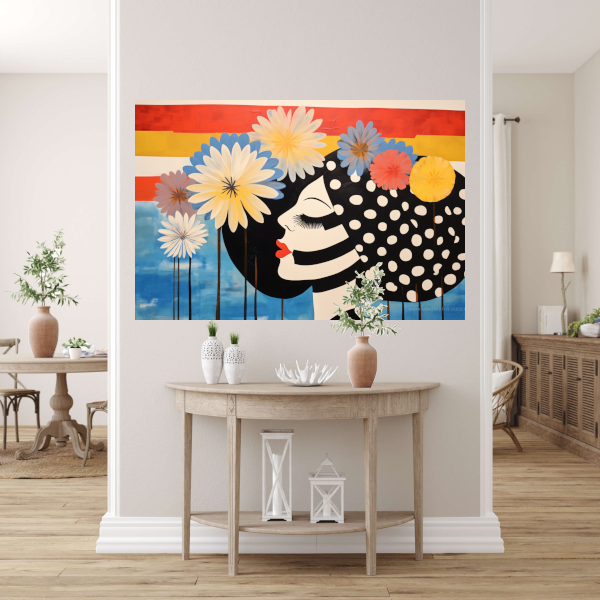 Vrouw Met Stippenjurk en Bloemen acrylglas