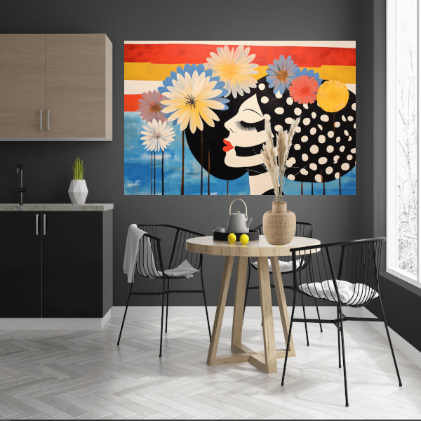 Vrouw Met Stippenjurk en Bloemen acrylglas