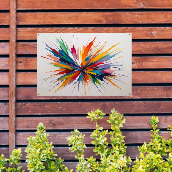 Kleurexplosie: Abstracte Symfonie in Levendige Tinten tuinposter