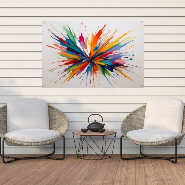 Kleurexplosie: Abstracte Symfonie in Levendige Tinten tuinposter