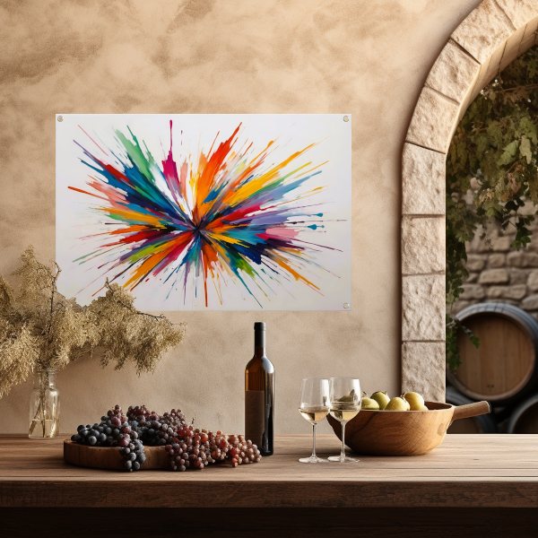 Kleurexplosie: Abstracte Symfonie in Levendige Tinten tuinposter