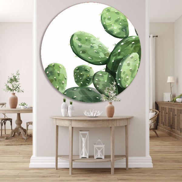 Digitale Kunst: Groene Cactus aluminium muurcirkel