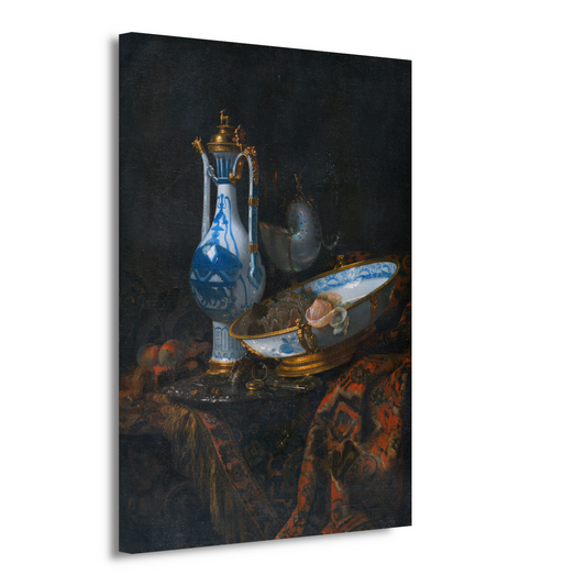 Stilleven met een Aquamanile, fruit en een Nautilusbeker - Willem Kalf canvas