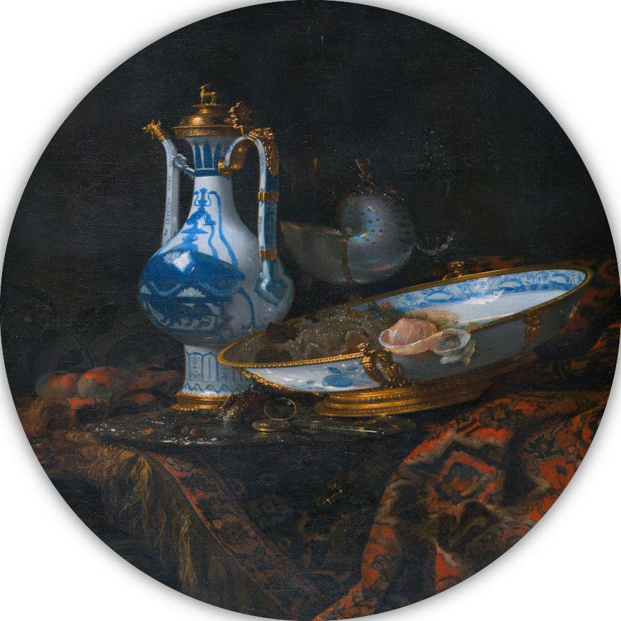 Stilleven met een Aquamanile, fruit en een Nautilusbeker - Willem Kalf forex muurcirkel
