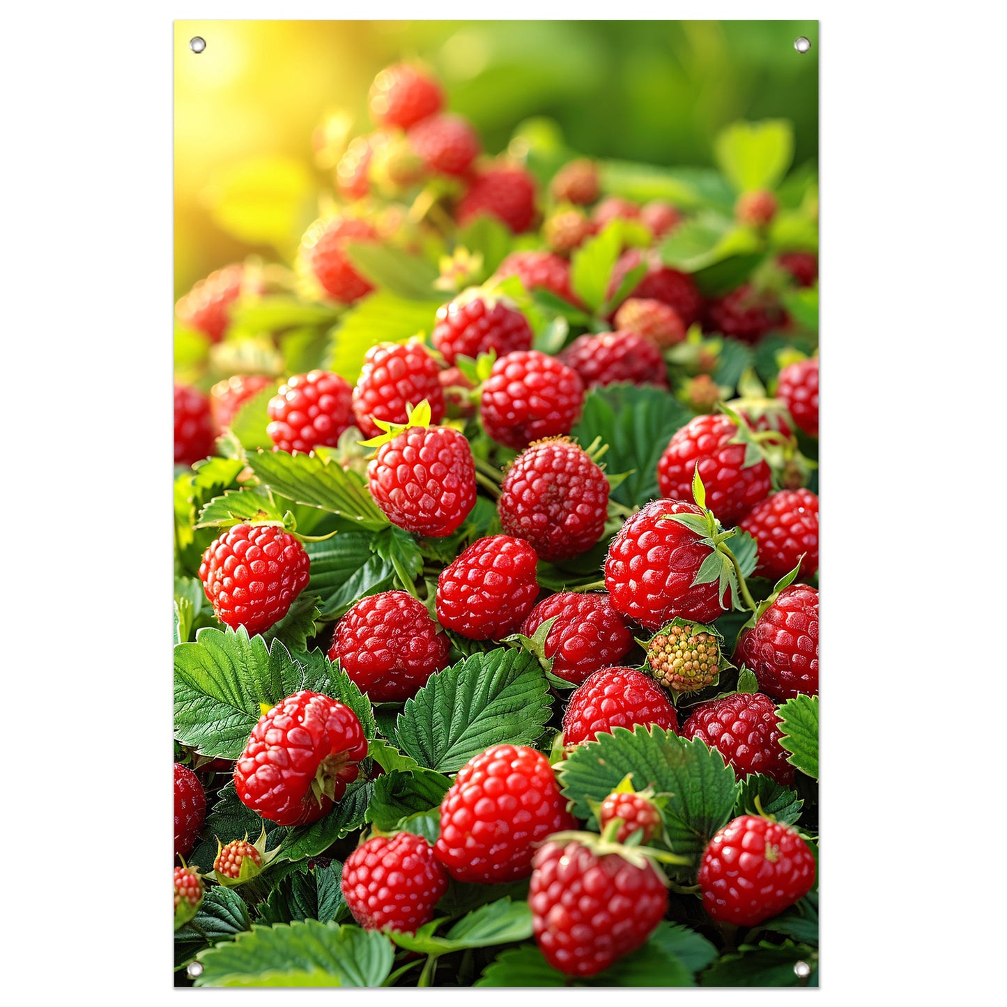 Close-up van Rijpe Frambozen in Zonlicht tuinposter