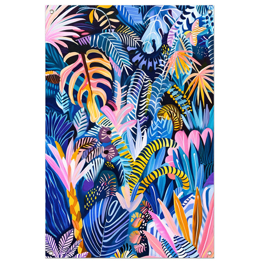 Abstracte kleurrijke kunst van planten en bladeren tuinposter