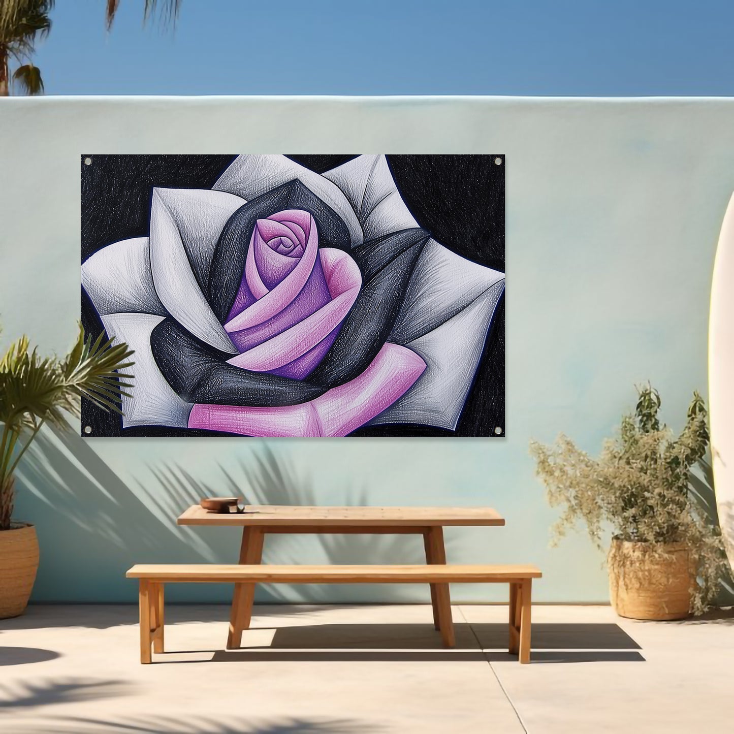Abstracte roos met contrasterende kleuren tuinposter
