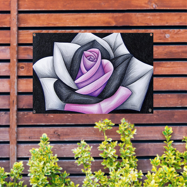 Abstracte roos met contrasterende kleuren tuinposter