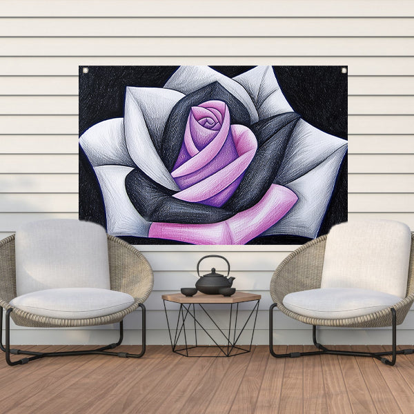 Abstracte roos met contrasterende kleuren tuinposter