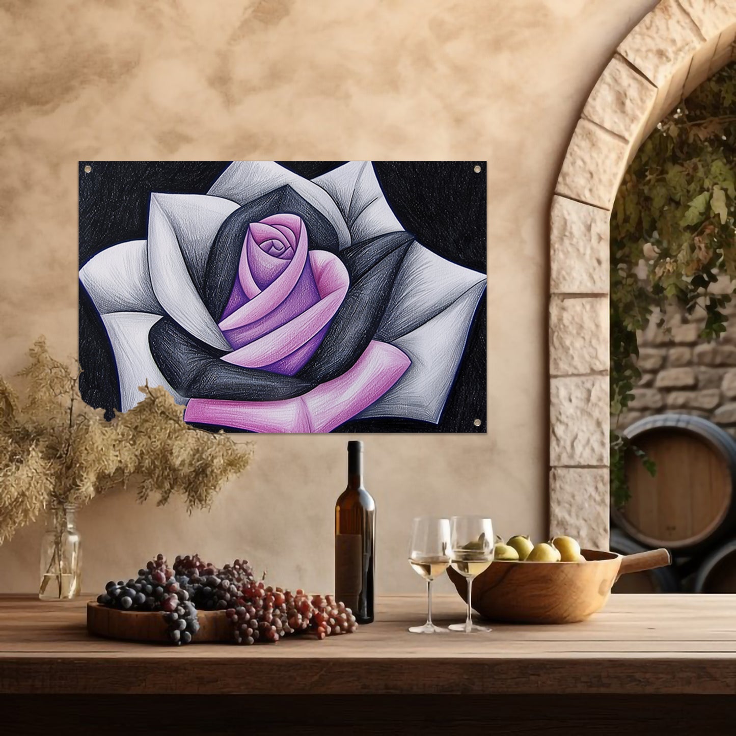 Abstracte roos met contrasterende kleuren tuinposter