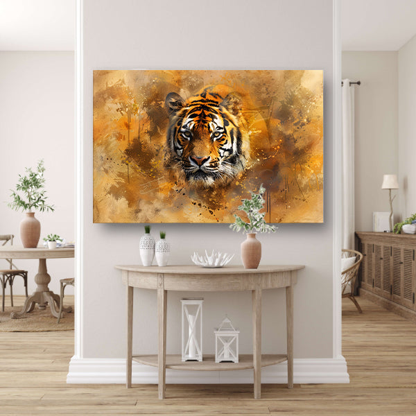 Tijgerportret met abstracte achtergrond canvas