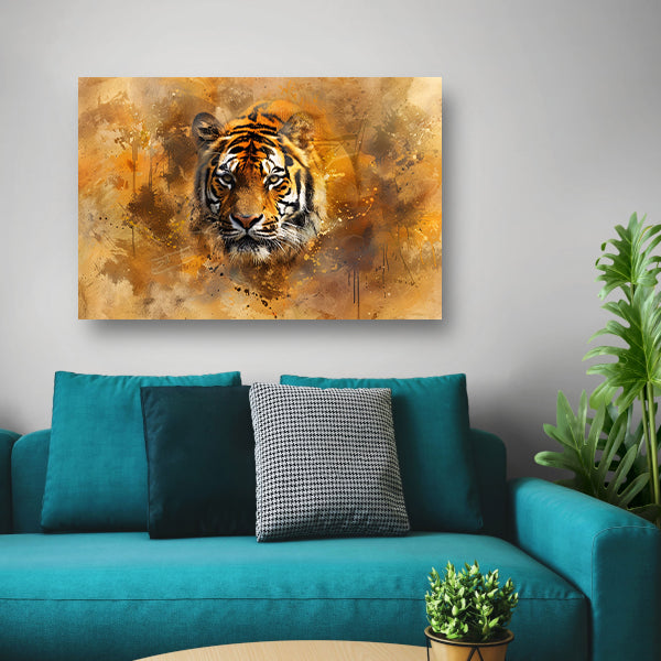 Tijgerportret met abstracte achtergrond canvas
