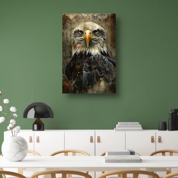 Mysterieuze adelaar met rustieke achtergrond canvas met baklijst