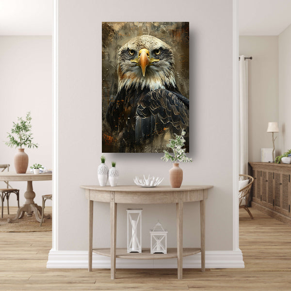 Mysterieuze adelaar met rustieke achtergrond canvas met baklijst