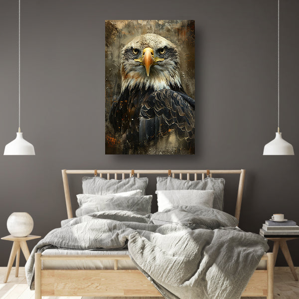 Mysterieuze adelaar met rustieke achtergrond canvas met baklijst